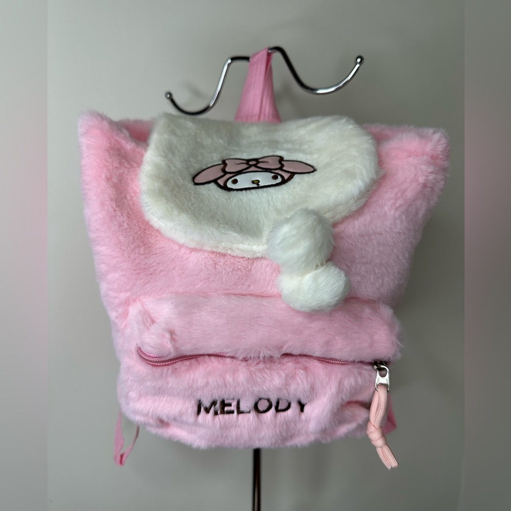 Melody Pink Plush Kids Backpack with Drawstring NIP